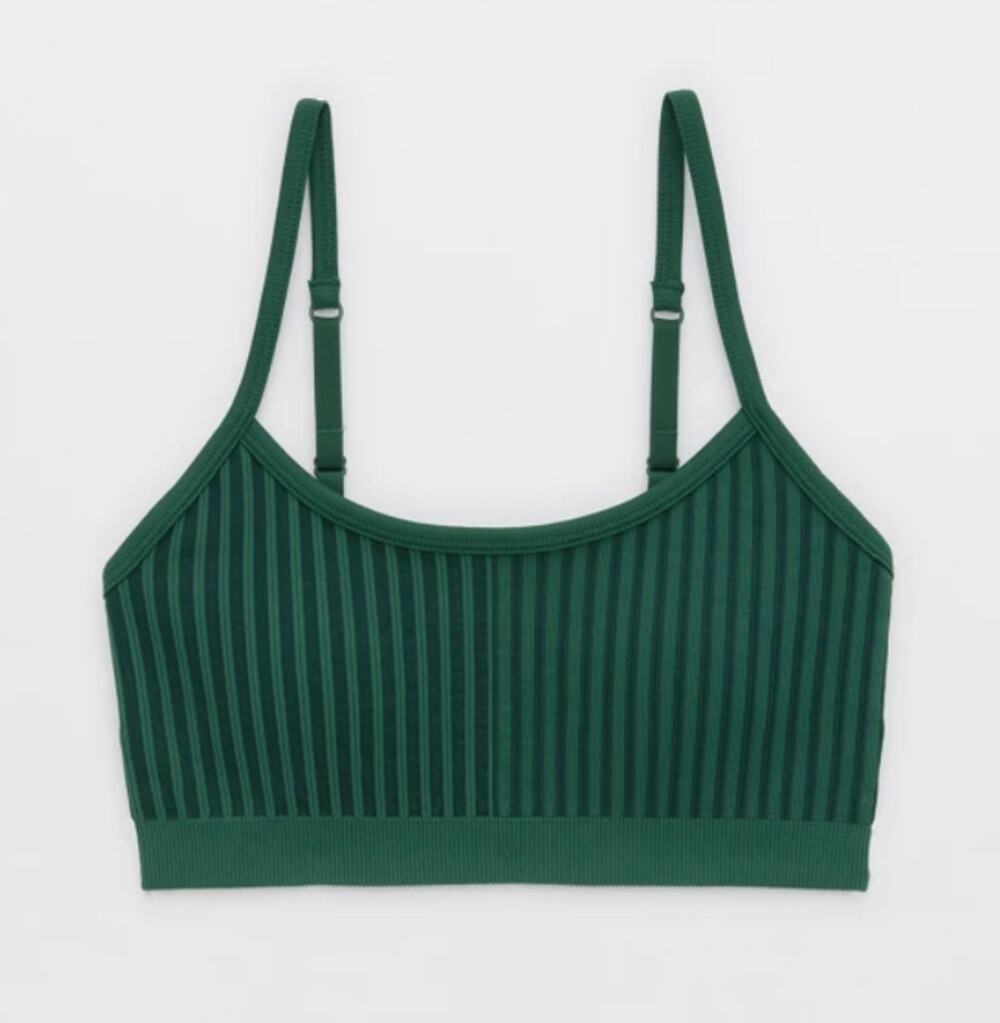 AERIE American Eagle ae emerald green Superchill ribbed seamless pullover bra